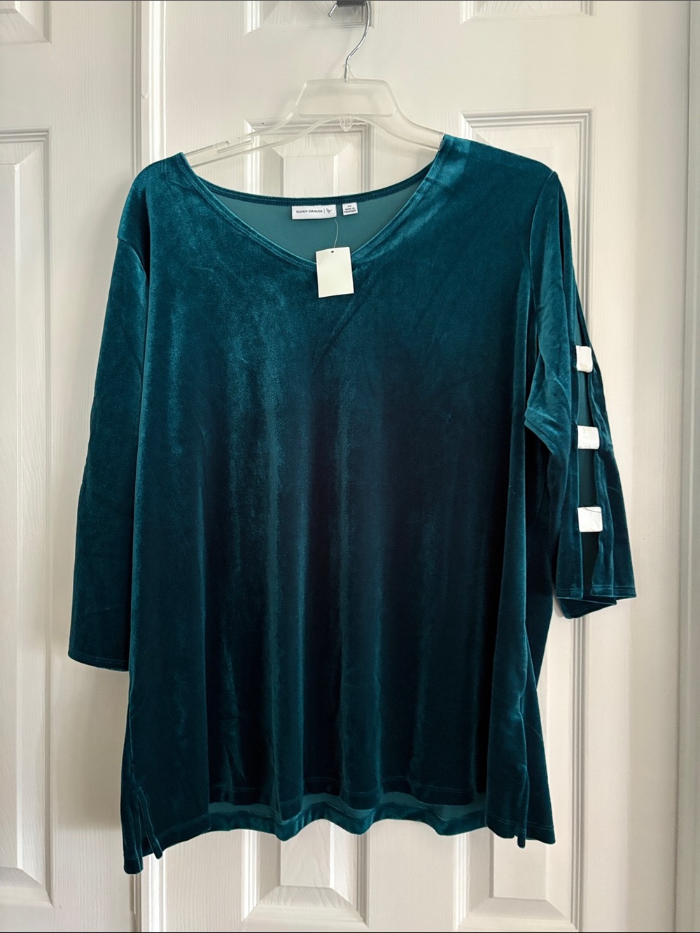 Susan Graver Velvet Emerald Green V-Neck elegant Holiday Top Plus Size 2X NWT